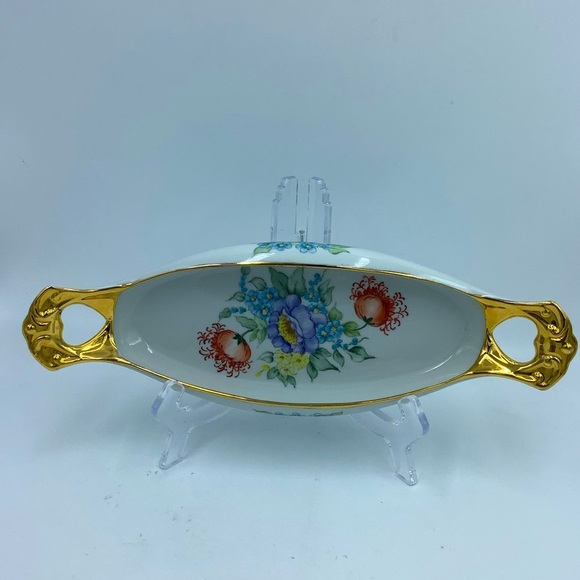 Hand Painted Gold Handled Oval Dish - Picture 3 of 12